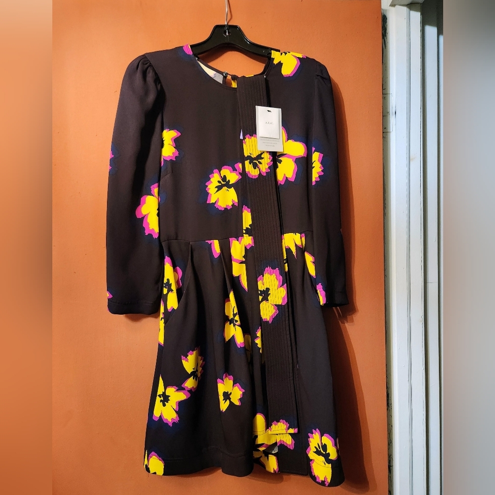 A.L.C. Women's Long Sleeve Dress in Purple and Yellow Floral